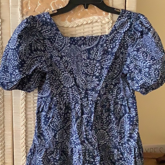 Poplin-Pop Sleeve Tiered Dress in Paisley Garden 💙💙💙by Madewell - Picture 12 of 13